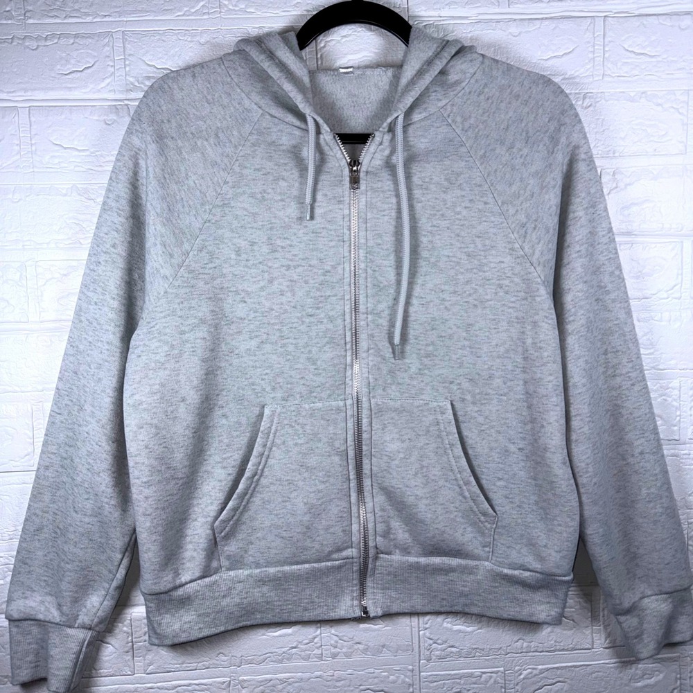 Life Rocks Zip Up Hoodie Womens Medium Gray Fleece Raglan Casual Sweatshirt